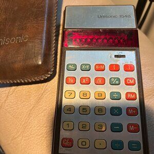 Vintage RED LED DISPLAY Unisonic 1548 Calculator With LEATHER CASE